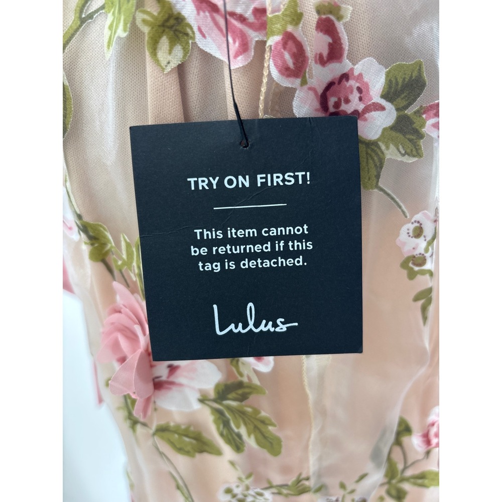 Lulus Authentic Sweetness Blush Pink Floral Applique Bow Tie Strap Midi Dress M - Picture 9 of 11